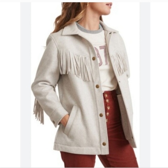 Marine Layer Fallon Fringe Shirt Jacket Oatmeal Size Large NWT Limited Edition - Picture 3 of 6